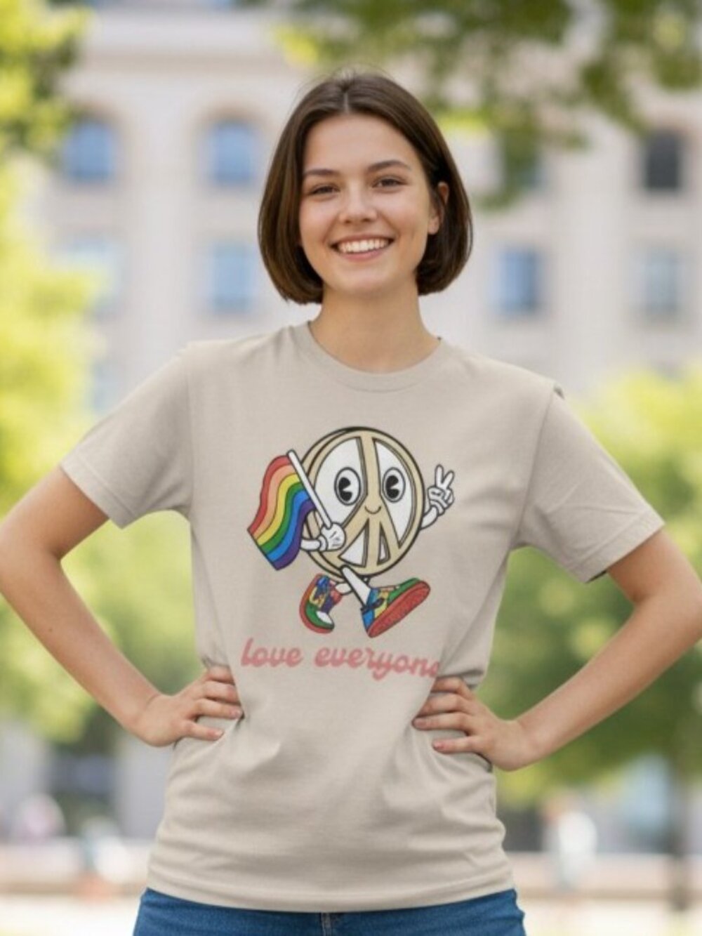 NWT Kartoon Mafia Peace Sign Love Everyone Rainbow Pride Unisex T-Shirt Sz L